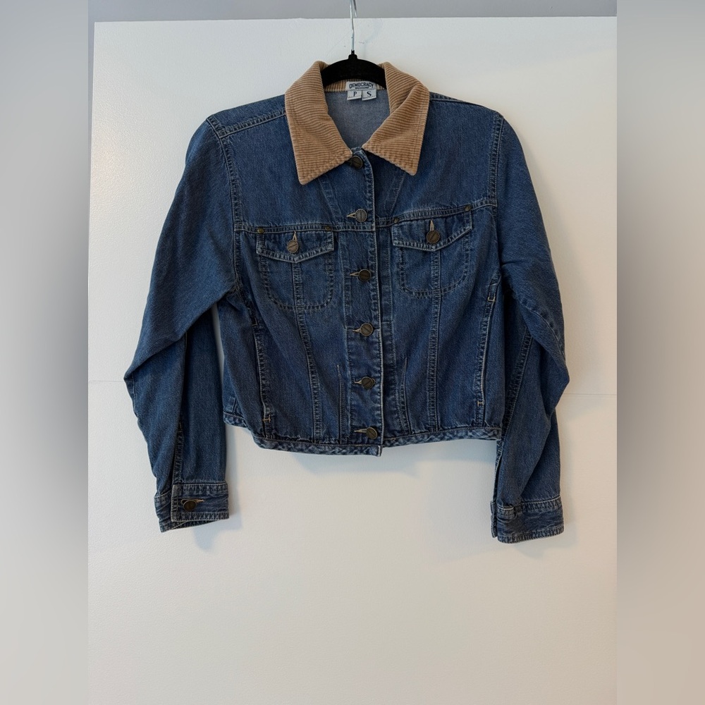 Vintage Democracy Weekend Denim Jacket with Corduroy Collar – Size S